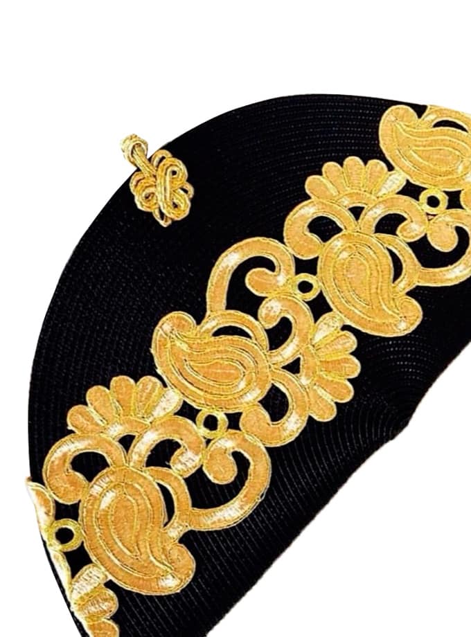 Black gold embroidered strap bag
